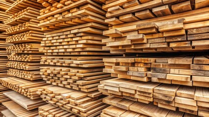 Wooden lumber stacked horizontally on top of each other in a neat and organized pile, timber stack