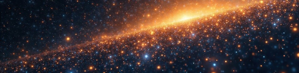 Golden celestial expanse, countless stars glitter , cosmic dust, night