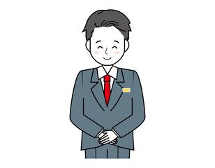 Obraz premium 接客をする男性販売員のイラスト 男性のビジネスマンの上半身イラスト