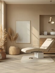 Modern Spa Room Design With Reclining Chair And Artwork
