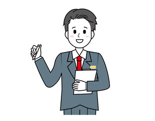 接客をする男性販売員のイラスト　男性のビジネスマンの上半身イラスト