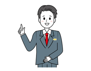 接客をする男性販売員のイラスト　男性のビジネスマンの上半身イラスト