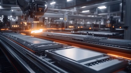 Battery manufacturing assembly line showcasing advanced technology and precision engineering, where skilled workers meticulously assemble components to ensure high-performance energy solutions.