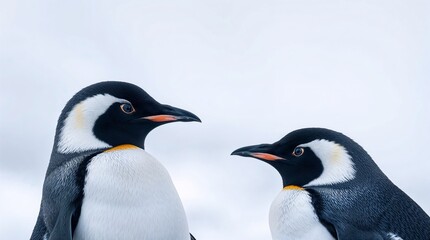Obraz premium Close-up of Two Penguins Facing Each Other