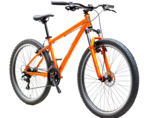Isolated Orange Mountain Bike Front View