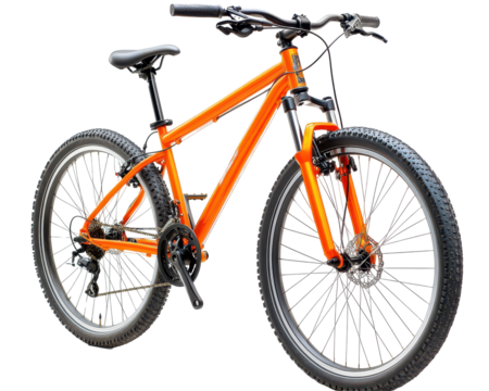 Isolated Orange Mountain Bike Front View
