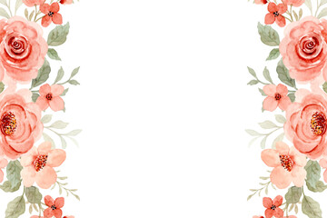 Watercolor flowers background for design. Floral border frame card template.