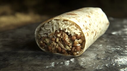Close-Up of Traditional Burrito Filled with Rice and Beans