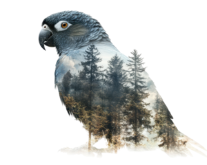 Isolated Parrot Silhouette with Forest Double Exposure