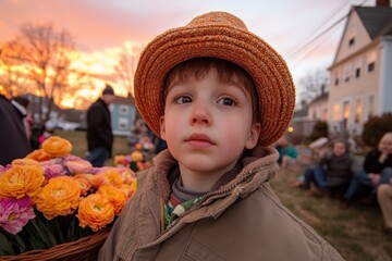 Capture the Essence of 'Spring Traditions in Bloom' a charming village scene where people engage in delightful spring activities, adorning their homes with vibrant flowers, creating a tranquil and