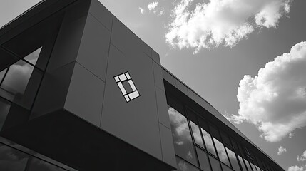 Fototapeta premium Modern building exterior, low angle view, monochrome.