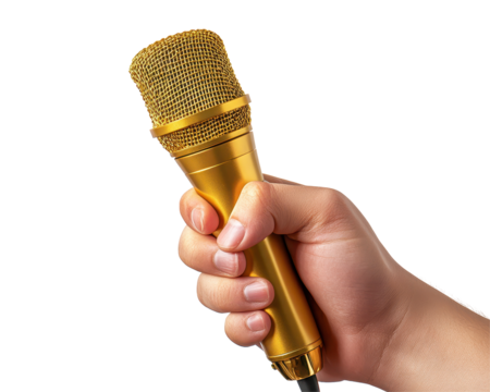 Isolated Golden Microphone in Hand