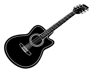 Guitar black silhouette vector, Simple silhouette Design vector icon with white background