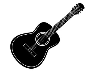 Guitar black silhouette vector, Simple silhouette Design vector icon with white background