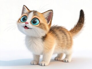 Fototapeta premium Cute little cat with big eyes on white background.