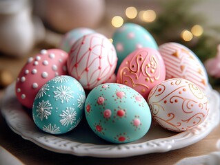 Discover the beauty of Festive colorful eggs, lavishly decorated with detailed motifs to capture the spirit of the season, perfect for crafting, scrapbooking, and digital design projects These