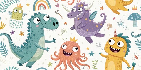 Obraz premium Seamless Pattern Cartoon, Wallpaper, Fabric, Textile.