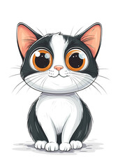 Obraz premium Adorable cartoon cat illustration, big eyes and playful stance, isolated on a clean white background. 