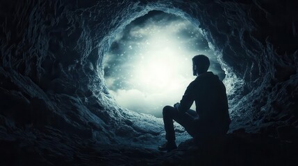 Obraz premium Biologist discovering glowing life forms in a hidden cave, blending science and wonder, anticipation, future, potential
