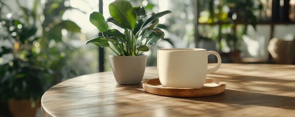 Experience serene moments with Muted Light Pastel Colors A collection of pastel tones with a light, airy, and understated quality, showcased in a calming still life of a cup and plant The gentle hues