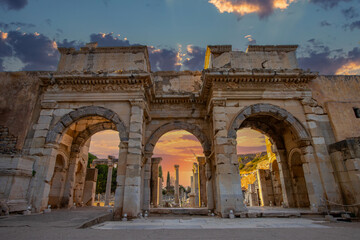 Izmir-Selcuk-Turkey  Ephesus Ancient City ruins. Ephesus Commercial Marketplace (Tetragonos Agora) Each year, thousands of visitors descend on the region to roam the ancient city.