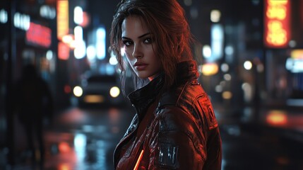Cyberpunk Woman in Neon City