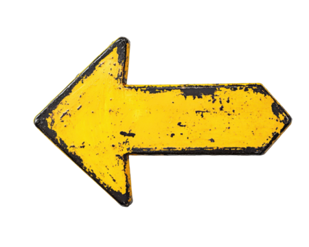 Isolated Worn Yellow Arrow Pointing Left - Powered by Adobe