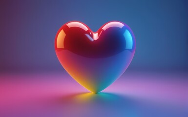 A rainbow colored heart on a purple and blue background.