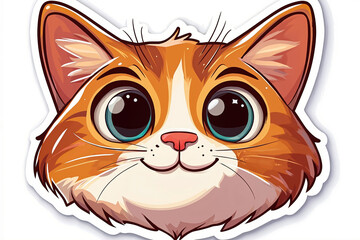 A cartoon cat face with big eyes and a white background