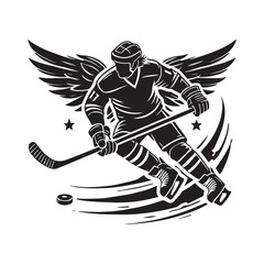 Obraz premium Ice Hockey Silhouette Vector Illustration, Solid White Background.