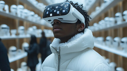 Museum Visitor Engages With Augmented Reality Technology While Exploring Exhibits in an Interactive Space