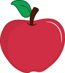 Detailed Red Apple Vector with Green Leaf and Highlight