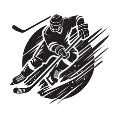 Ice Hockey Silhouette Vector Illustration, Solid White Background.