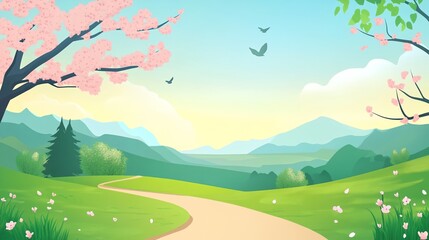 Fototapeta premium A beautiful landscape with a road that leads to a mountain