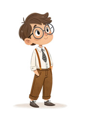 Cartoon of young man wearing glasses and tie isolated on white background