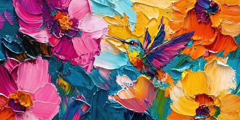 Colorful Flower Painting with Abstract Style