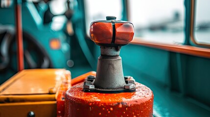 Brightly Colored Boat Horn and Control Equipment in Marine Environment