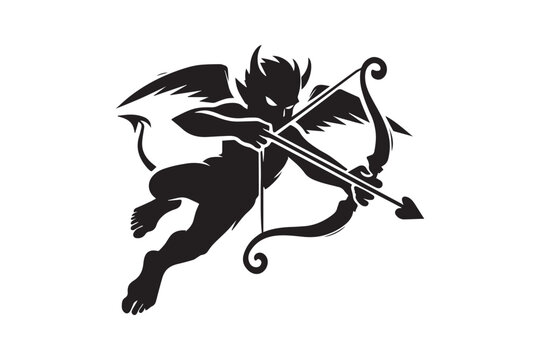 simple and unobtrusive Evil cupid vector silhouette illustration isolated in white background
