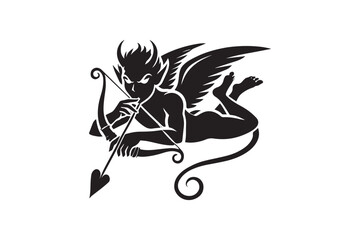 simple and unobtrusive Evil cupid vector silhouette illustration isolated in white background
