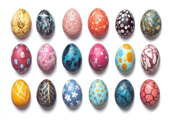 Colorful and Artistic Easter Eggs Displayed in a Creative Arrangement for Spring Celebrations and Festive Decor Inspiration