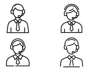 Minimalistic Line Art of Customer Service Representative with Headset and Tie Representing Professional Support