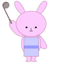おたまを持つエプロンをしたウサギ