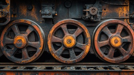 Close-Up of Vintage Train Wheels with Rust and Weathered Texture