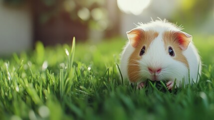 Cute Guinea Pig Eating Grass in the Garden