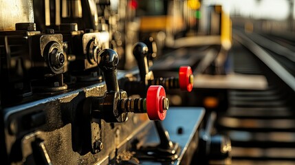Fototapeta premium Industrial Control Panel with Levers and Switches on Railway Tracks