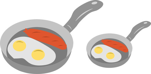 fried eggs and sausage di frying pan clipart drawing 