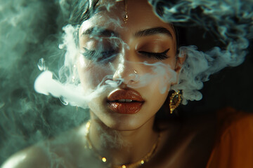 Indian Woman Exhaling Smoke