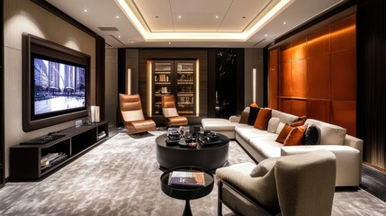 Fototapeta premium Elegant Modern Living Room with Stylish Decor and Cozy Atmosphere