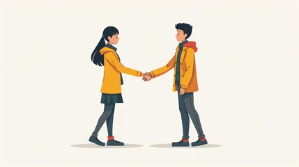 Young man and woman shaking hands, agreement, partnership.