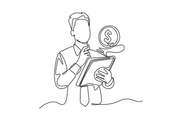  Financial literacy concept. Single line draw design vector graphic illustration.